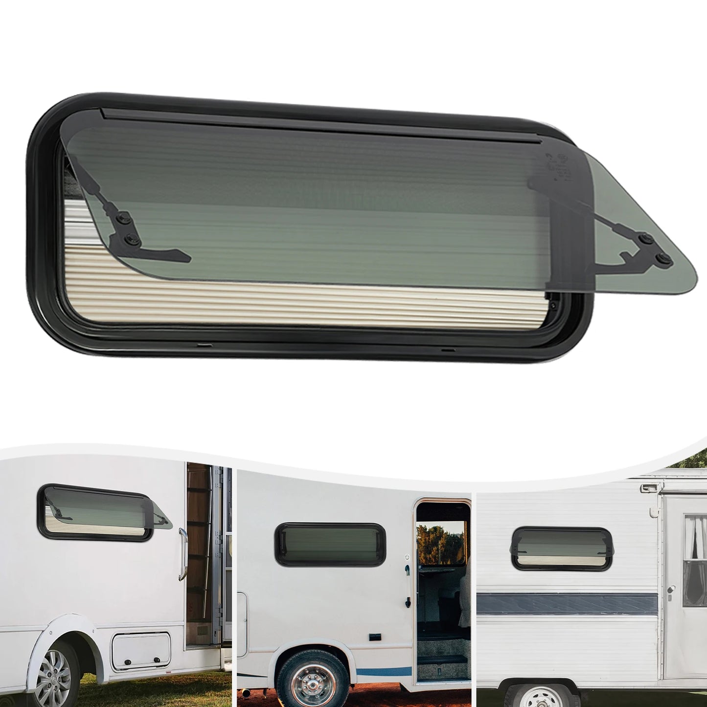 Fenêtre push-out pour camping-car en verre trempé blanc + noir, fenêtres pour caravane et camping-car, caravanes, camping-car, remorques verticales