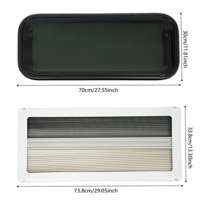 Fenêtre push-out pour camping-car en verre trempé blanc + noir, fenêtres pour caravane et camping-car, caravanes, camping-car, remorques verticales