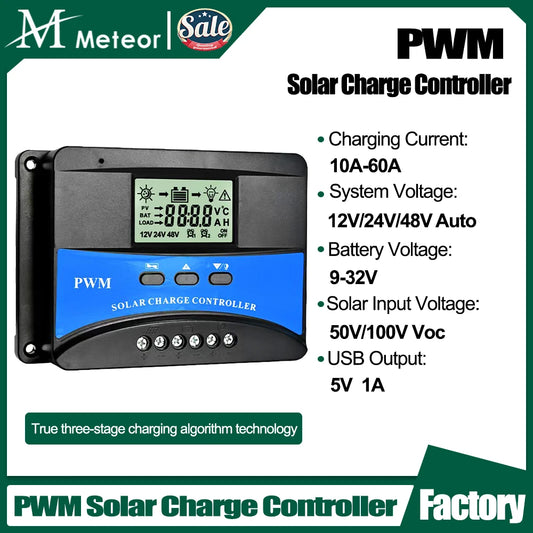 Contrôleur de Charge solaire 10A 20A 30A 12V 24V 48V, régulateur PV PWM, contrôleur de Charge et de décharge solaire pour Lifepo4, Lithium, plomb et acide