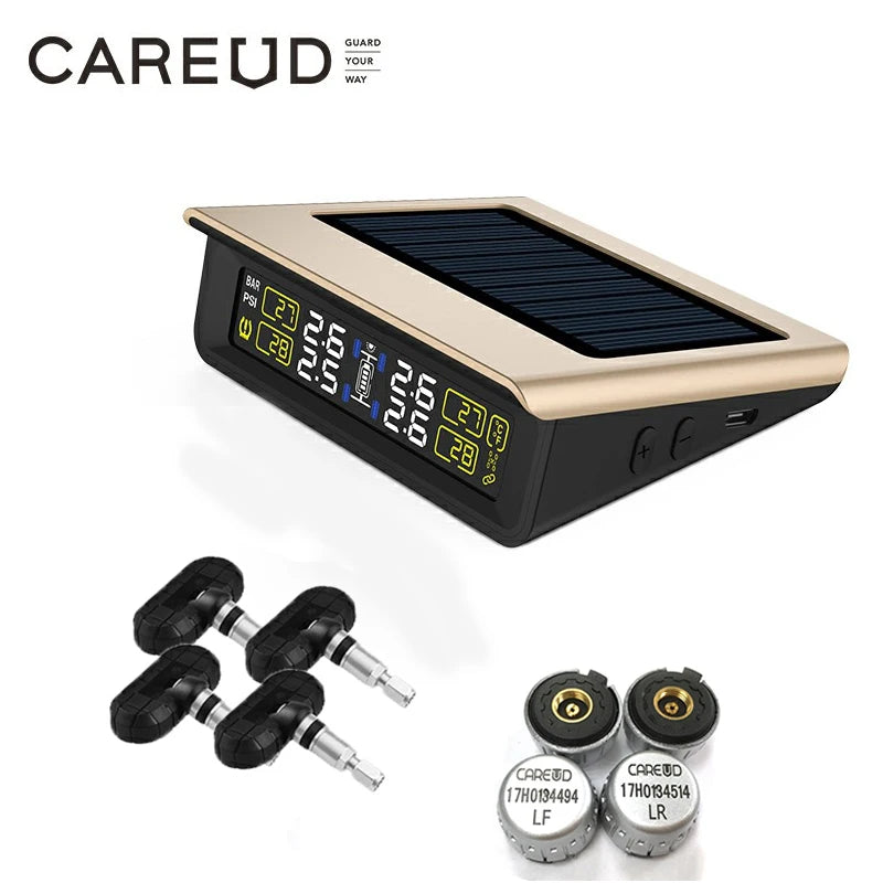 Système de surveillance TPMS de la pression des pneus, écran LCD à énergie solaire avec 4 capteurs internes/externes, batterie remplaçable, Mode PSI/BAR