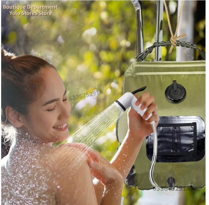 Sac de douche solaire 20L chauffage solaire extérieur Premium Camping sac de douche température de l'eau chaude 45 ° C avec pomme de douche à tuyau amovible