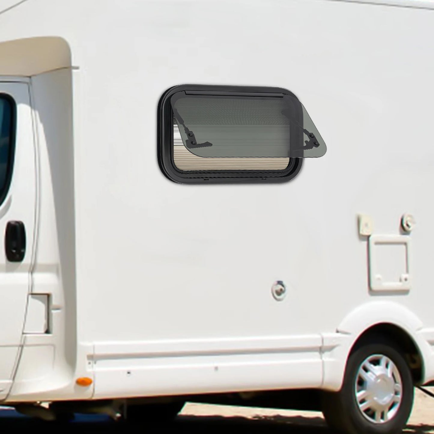 Fenêtre push-out RV en alliage d'aluminium verre trempé 85 °   Ouverture 18% Transmission de lumière avec pare-soleil pour camping-car caravanes