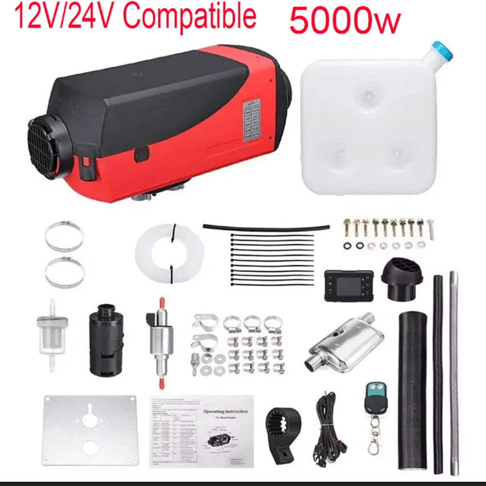 Chauffage d'air Diesel 2/5kw, 12V/24V, Compatible avec réservoir de 10l, chauffage de stationnement Diesel, écran LCD et télécommande pour camions et bateaux