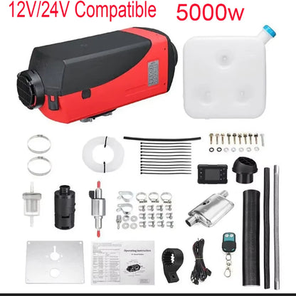 Chauffage d'air Diesel 2/5kw, 12V/24V, Compatible avec réservoir de 10l, chauffage de stationnement Diesel, écran LCD et télécommande pour camions et bateaux
