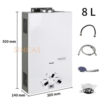 Chauffe-eau Instantané Sans Réservoir au Gaz Propane, Kit de Pommeau de Douche, Camping en Plein Air, 7 L, 8 L, 10 L, 12L