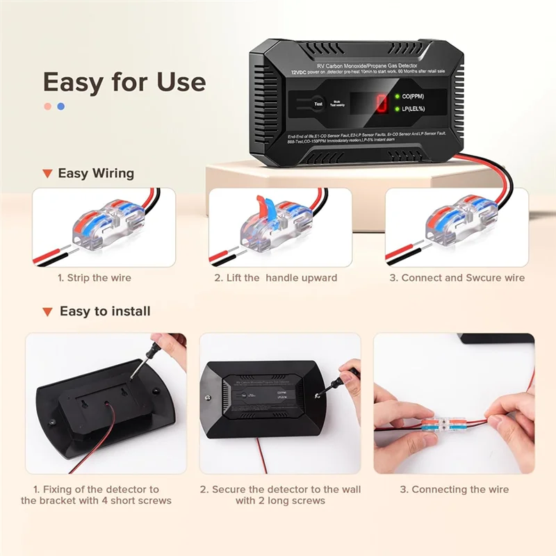 WHYY-détecteur de fuite de gaz Propane monoxyde de carbone double alarme de gaz LP/CO pour RV et usage domestique-12V DC RV Propane