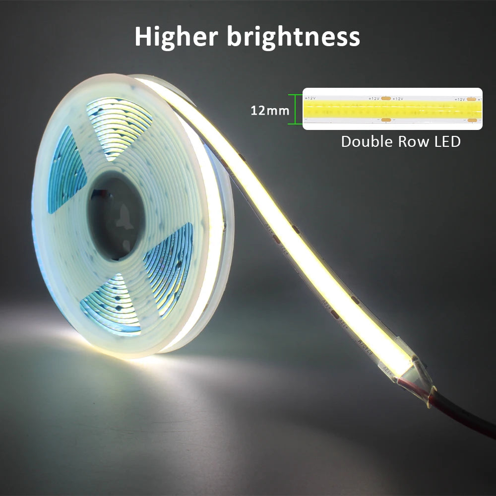 Bande LED COB DC12V 24V, Super brillante, Double rangée, 616/624 LED s/m, Flexible, variable, éclairage à bande RA90, 3000K 4000K 6500K