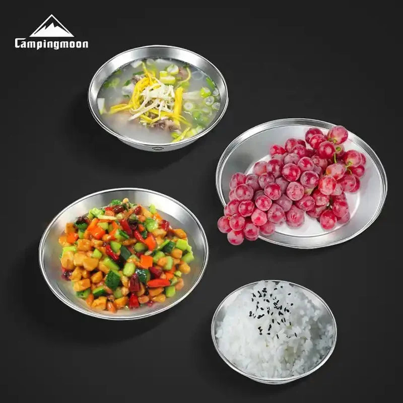 CAMPINGMOON acier inoxydable 304 bol assiette plat Camping batterie de cuisine ensemble japon corée Style barbecue plat extérieur 8 pièces avec ensemble d'assiettes