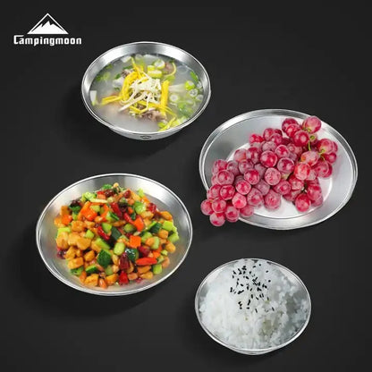 CAMPINGMOON acier inoxydable 304 bol assiette plat Camping batterie de cuisine ensemble japon corée Style barbecue plat extérieur 8 pièces avec ensemble d'assiettes
