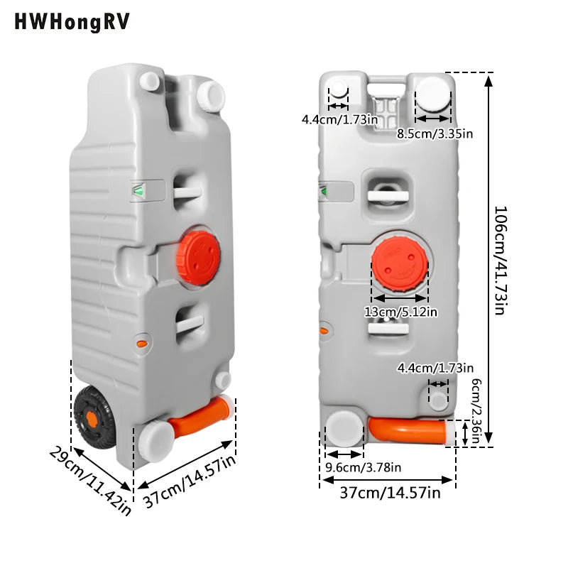 Réservoir d'eau portable pour camping-car 75 L avec roulettes, vidange et remplissage rapides, poignée pliante, pour camping, remorque, caravane – Livraison rapide locale